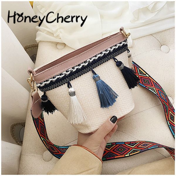 

women shoulder bag 2020 summer new korea straw tassel bucket bag shoulder slung beach trend designer handbags high quality