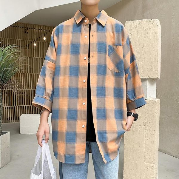 

hip hop streetwear casual plaid shirt men's long sleeve loose spring autumn korea clothes kg-956, White;black