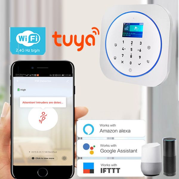 

alarm systems lcd russian spanish french german polish menu tuya app 433mhz wireless wifi gsm home burglar security system