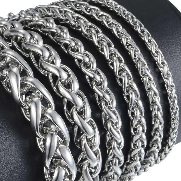 

davieslee bracelet for men spiga plait wheat link chain stainless steel men's bracelet jewelry 3-10mm dkbm161, Black