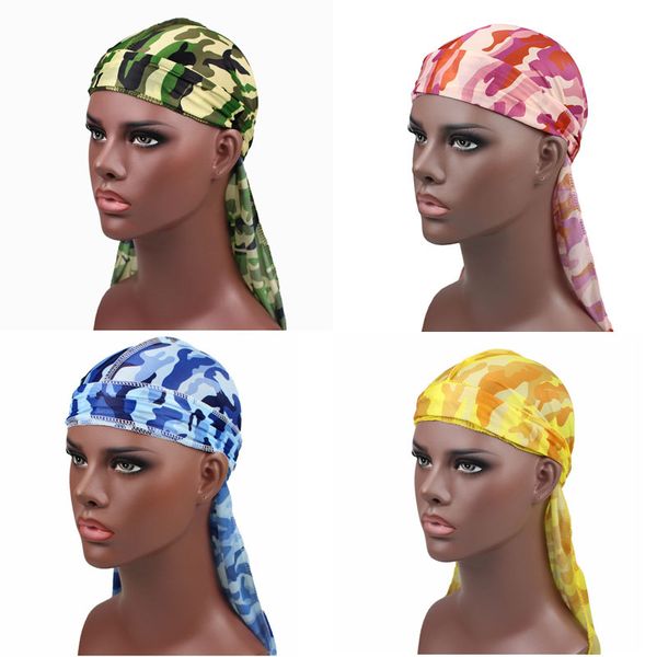 

new camouflage silky turban bandana long tail cycling hip hop caps headwear headwraps outdoor pirate hat