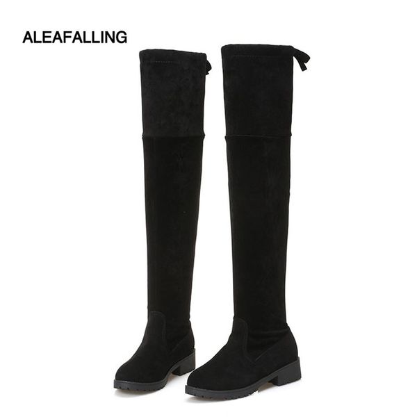 

aleafalling fashion high punk women boots women black knee high slip-on over knee up cotton warm boots size 35-40 wbt102