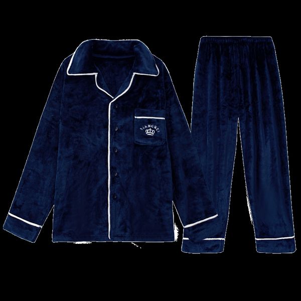 

winter thick warm coral fleece men pajamas sets long sleeve turn-down collar pants male pyjamas two piece set loungewear 3xl, Black;brown