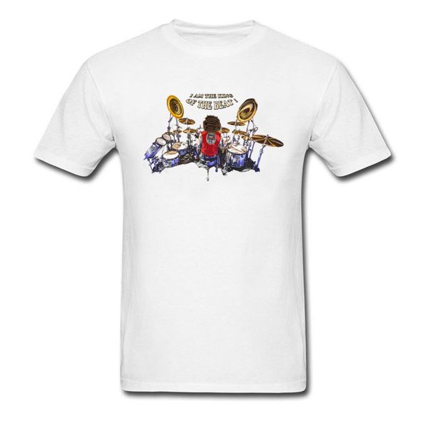 

king of the beat 2018 stylish men t-shirt cotton white cool rock n roll hip hop high street fashion t shirt drum kit print