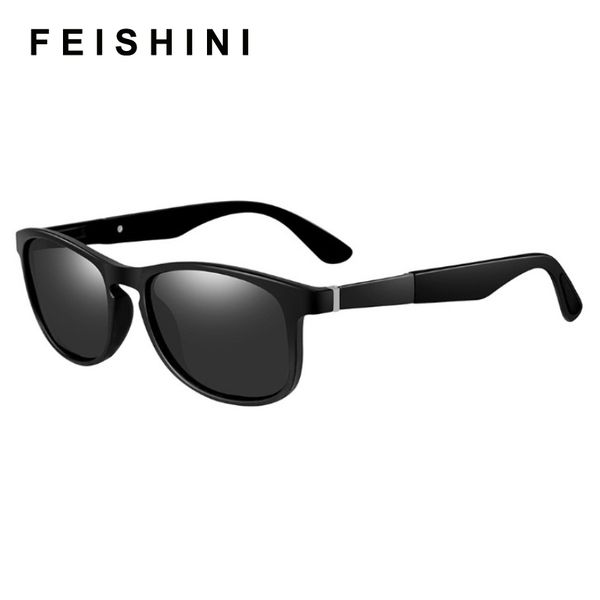 

feishini 2020 brown sunglasses men polarized vintage eye glasses brand designer sun glasses for men driving sport goggles uv400, White;black