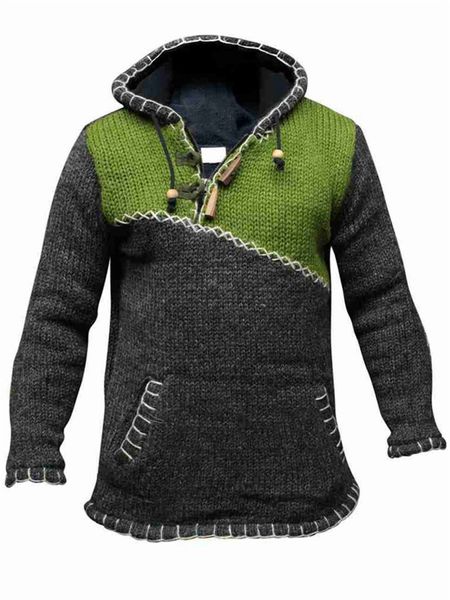 

hooded fashion contrast color designer plus size mens knitted sweater british style panelled sweatshirt autumn winter male clothes, White;black