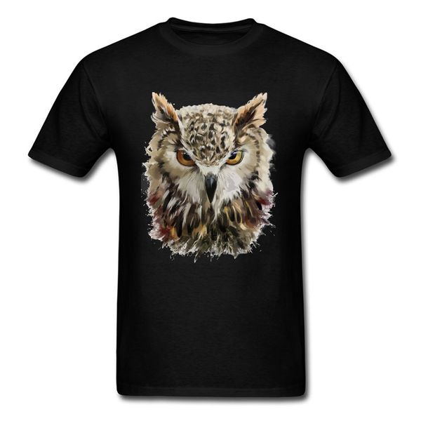 

night watcher 2018 watercolor owl print black t-shirt for men guys stylish animal designer t shirts personality tee