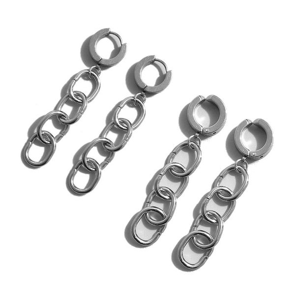 

titanium steel link chain drop earrings statement earrings elegant long metal tassel hoop earring fashion jewelry, Silver