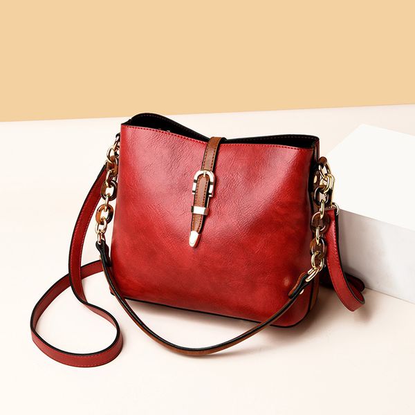 

women's genuine leather handbags vintage bucket women messenger bags fashion chains shoulder crossbody bags high quality