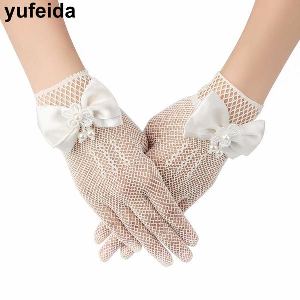 

elegant short wrist length bow ladies girls princess pageant gloves evening birthday party costumes mittens mesh women gloves, Blue;gray
