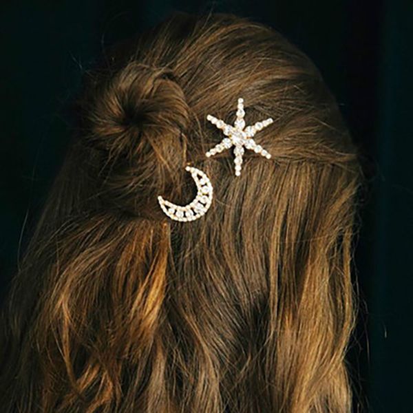 

2020 new luxury full rhinestone star moon shape bridal accessories women's fantasy crystal hair pins jewelry, Golden;silver