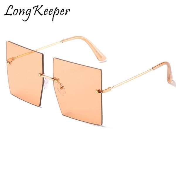 

sunglasses longkeeper oversized rimless women 2021 metal frame brown orange lens sun glasses men eyewear uv400 shades oculos, White;black
