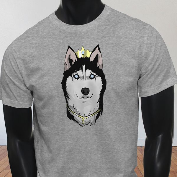 

2019 new arrival men's fashion cute crown dog lover huskey king of dogs cartoon art mens gray t-shirt summer tee shirt