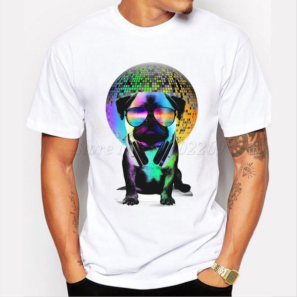 

new arrival fashion men's music pug summer pug printed t-shirt cute animal design male customized popular funny casual tee