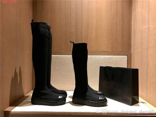 

woman shoes tight high long boot knee boots winter boots girls shoes fashion sock boots original packaging, Black
