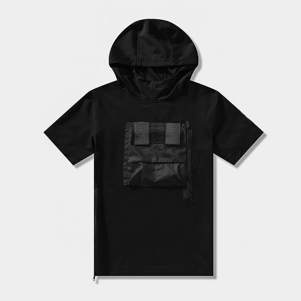 

Stone Pirates Dark series 3M reflective logo Summer breathable hooded short sleeve T-shirt Large chest pocket