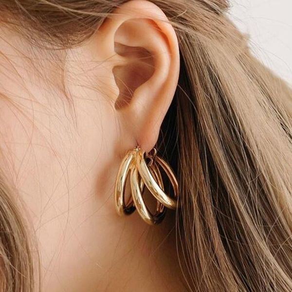 

hoop & huggie 2021 fashion punk gold color circle alloy earrings for women vintage geometric statement bohemian jewelry, Golden;silver