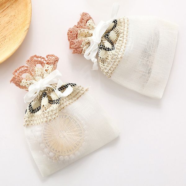 

gift wrap drawstring bag organza jewelry pouches package vintage crochet lace trim decoration marriage party wedding favor handcrafts