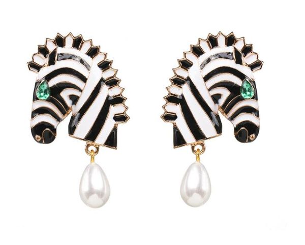 

stud fashion exaggerated striped dripping zebra animal earrings for women's temperament alloy pearl jewelry gift, Golden;silver