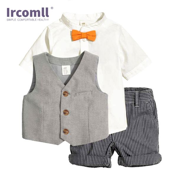 

irocmll 2020 summer children clothing set for boys formal clothes shirts +vest + shorts 3pcs sets kids boy fashion clothes suits, White