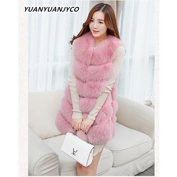 

yuanyuanjyco winter fashion plus size faux fur vest women casual fashion oversized 3xl 4xl pink white warm woman clothes 2020, Black