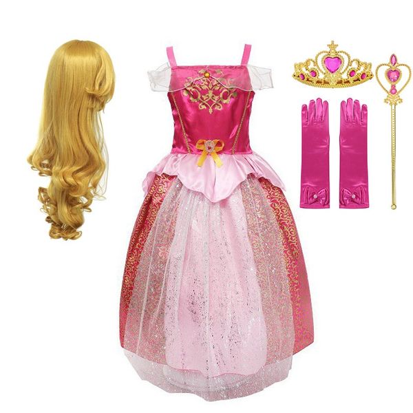 

muababy little girl princess sleeping beauty fancy dress up clothes children aurora costume kids halloween birthday party outfit, Red;yellow