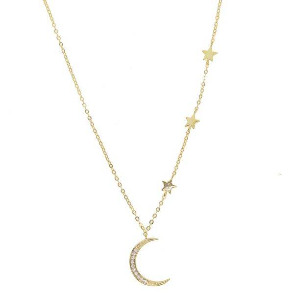 

delicate moon star pendant necklace jewelry cz moon necklace gold color star birthday gift, Silver
