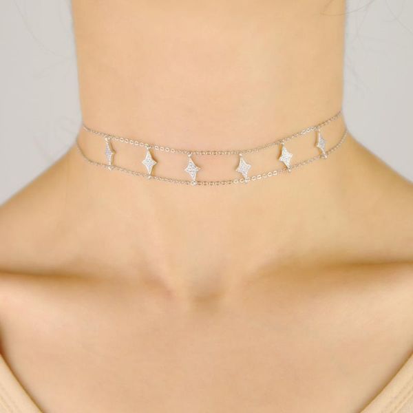 

925 серебра полярной звезды очарование женщины choker ожерелье с камнями двойного цепи на заказ воротник партии ювелирных изделий венчания н, Silver