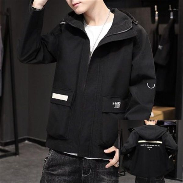 

fashion korean version long sleeve casual hooded coat spring autumn designer male lapel neck zipper pocket outerwear man tooling jackets, Black;brown