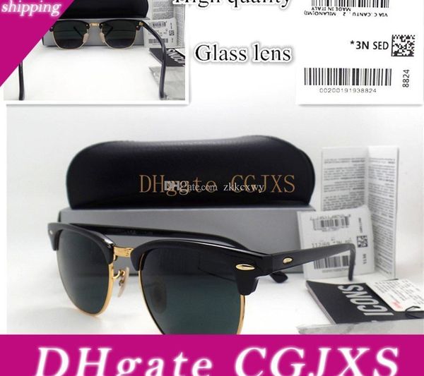 

glass lens fashion men women plank frame coating sunglasses sport vintage sun glasses with box, White;black