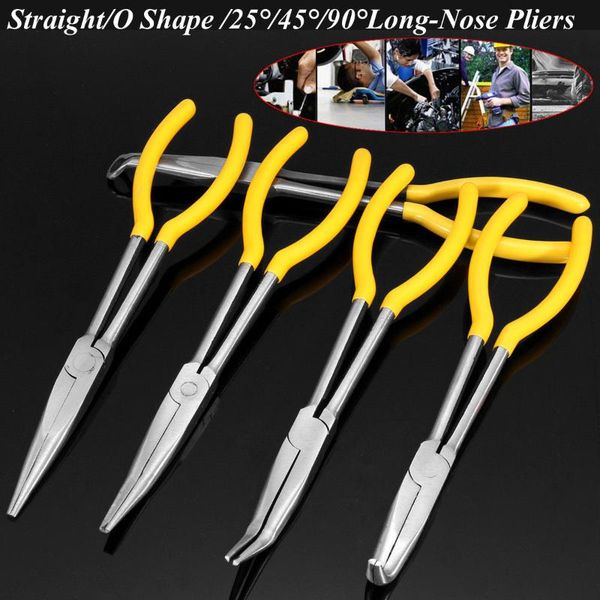 

11'' long needle nose pliers straight wire cutter bent tip mechanics repair tool