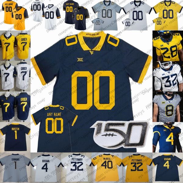 

custom west virginia mountaineers 2020 football 40 pat mcafee 55 dante stills t.j. simmons vandarius cowan austin kendall men youth jersey, Black