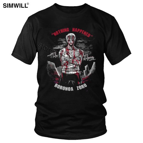 

novelty one piece t shirt men cotton japan anime fans roronoa zoro t-shirt short sleeve crew neck tee handsome clothing
