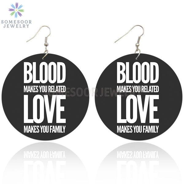 

dangle & chandelier somesoor #black sayings blood love african wood drop earrings both sides print afro pos jewelry for women gifts, Silver