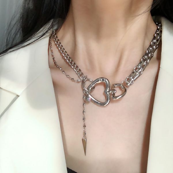 

pendant necklaces pjx peach heart tassels clavicle necklace tin alloy rhinestone pendants personality cold wind fashion jewelry camisol, Silver