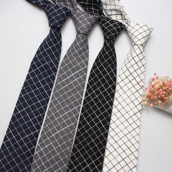 

sitonjwly men slim tie casual cotton plaid neck ties for man skinny designer narrow wedding necktie corbatas gravatas para, Black;gray