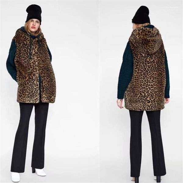 

women designer winter coats women thickend leopard vests fashion hooded slim warm wollen medium waistcoat casual, Black;white