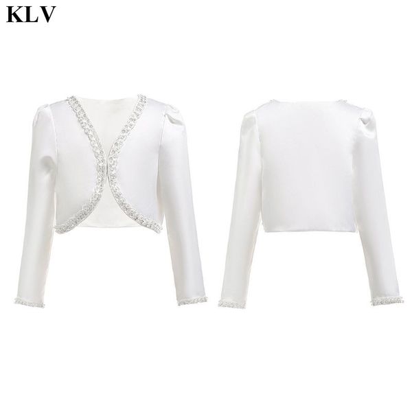 

jackets little girls bolero long sleeve shrug handmade beading imitation pearl wedding short jacket ruffle patchwork trim cardigan, Blue;gray