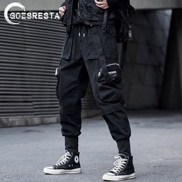 

hip hop streetwear suspender cargo pants men joggers sweatpants casual harem trousers harajuku autumn men pants brand clothing, Black