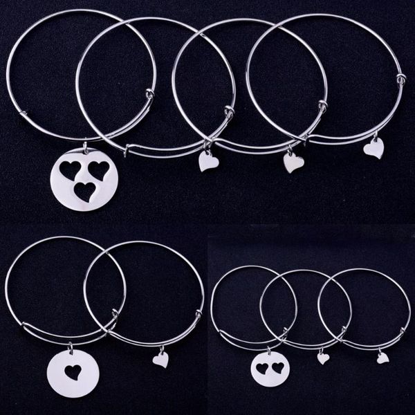 

fashion stainless steel matching heart charms bangle family love mother daughter bracelet women girls mom mothers gift jewelry, Black