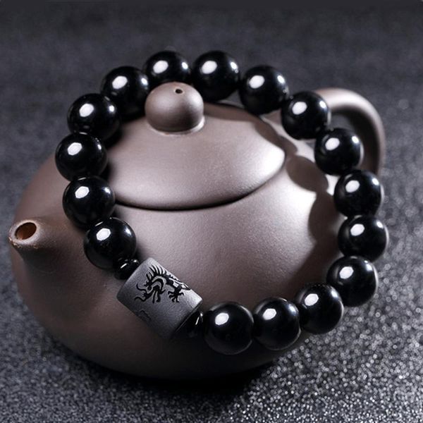 Neue Kristall Schwarz Obsidian Perle Drache Phoenix Strang Armband Für Männer Frauen Paare Liebhaber Buddha Glück Amulett Schmuck