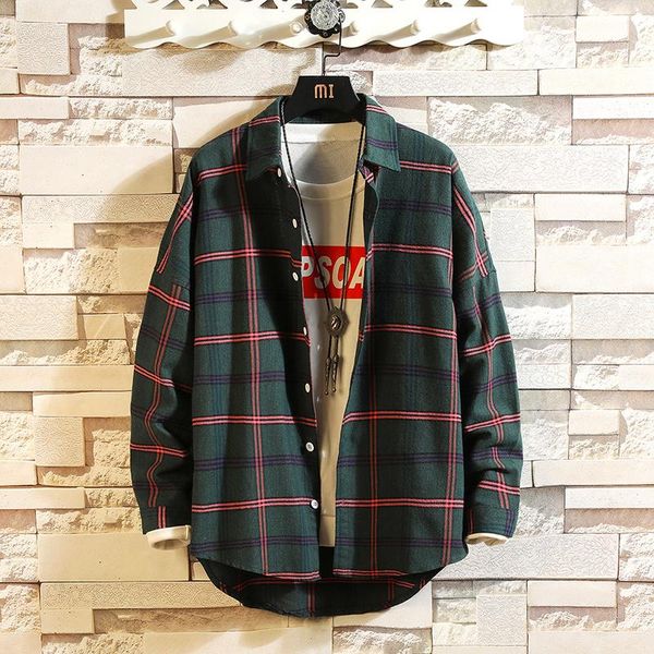 

spring autumn long sleeves new flannel collar korea style shirt for men's plaid harajuku clothing kg-49, White;black