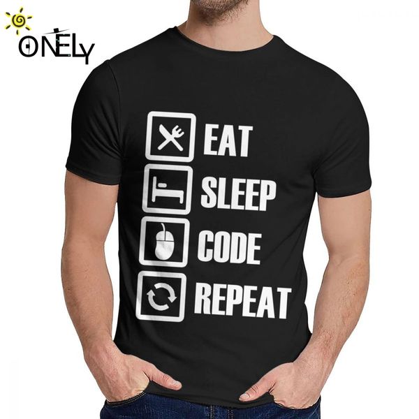 

мужчины футболка eat sleep code repeat удобная 2019 новое прибытие o-образным вырезом hip hop с коротким рукавом