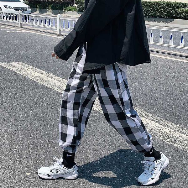 

men's pants zazomde hip hop plaid men fashion retro casual streetwear wild loose ankle length mens joggers autumn, Black
