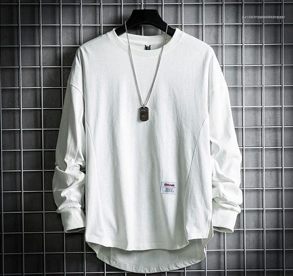 

shirts casual street loose crew neck tees long sleeved t shirts fashion applique mens tees pure color mens designer t, White;black