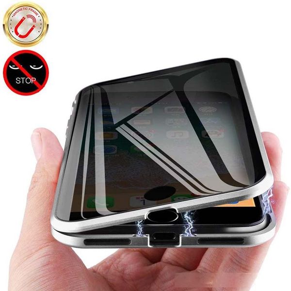

full protective case for iphone double sided tempered glass magnetic absorption metal bumper frame anti-spy privacy phone case