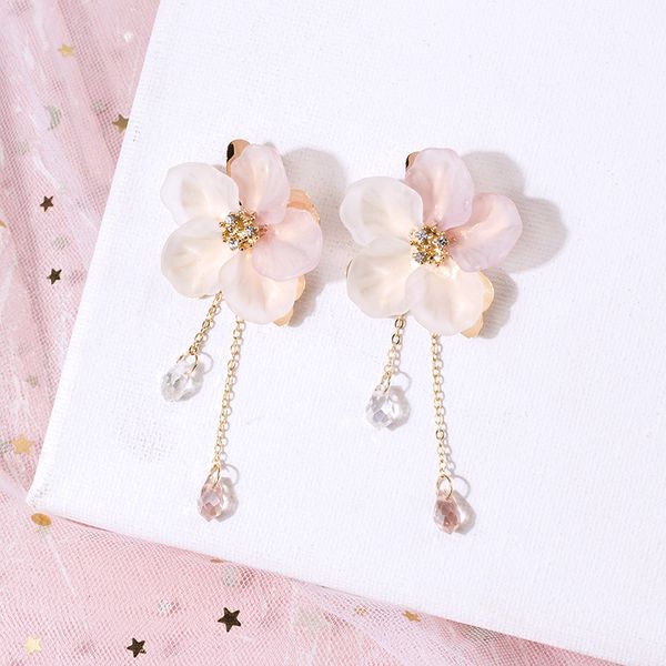 

fyuan fashion lady long tassel crystal earrings bohemia pink resin flower drop dangle earrings for women wedding party jewelry, Silver