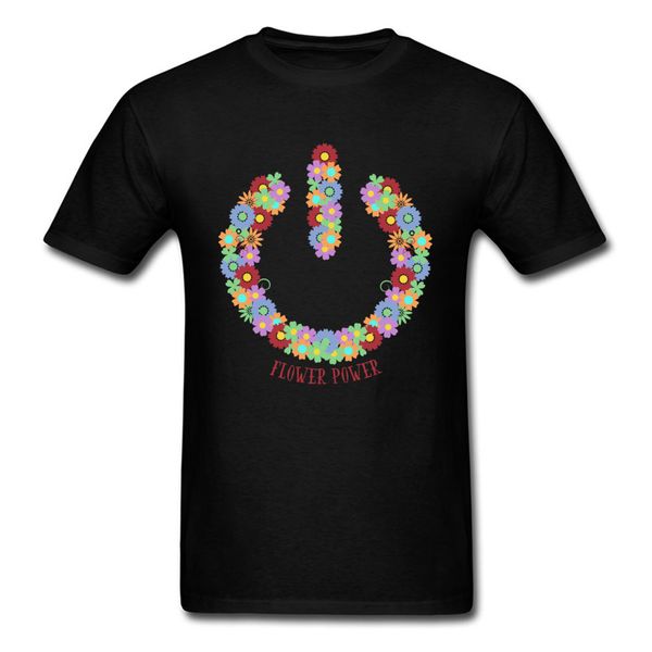 

new arrival flower power symbol t-shirts for men personalized family floral black t shirt o neck cotton tshirt novelty