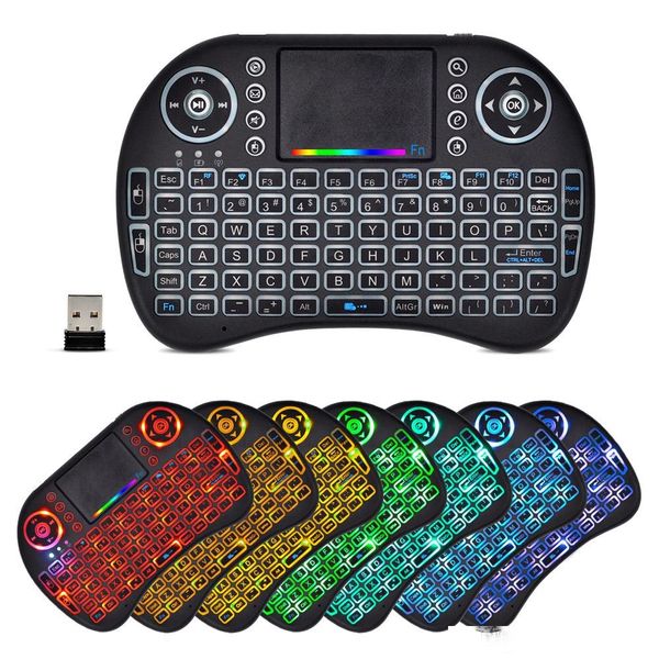

i8 wireless mini keyboard touchpad seven color backlight 2.4ghz air mouse remote control for hd device android tv box tablet pc