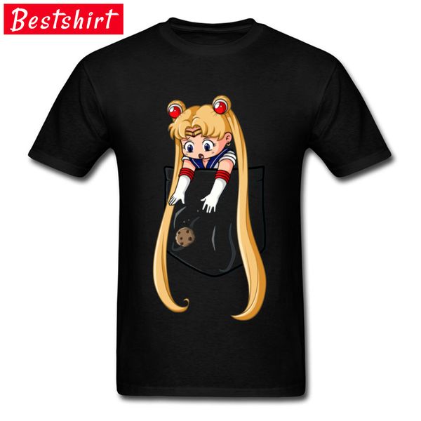 

маленький карманного sailor moon смешных аниме футболка цукиных усаги токио японского kawaii comic tee shirt мальчик черный мультфильм футбо